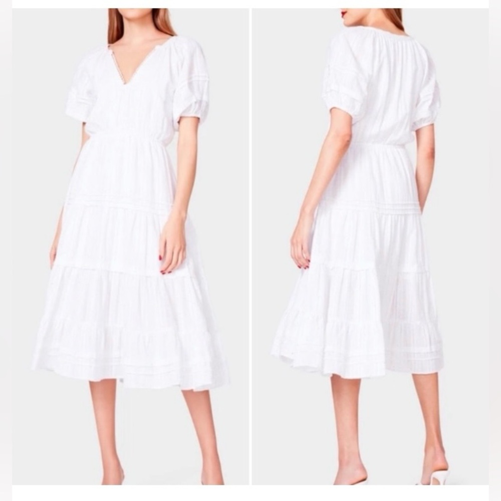 White Tiered V-Neck Midi Dress -  Women's
